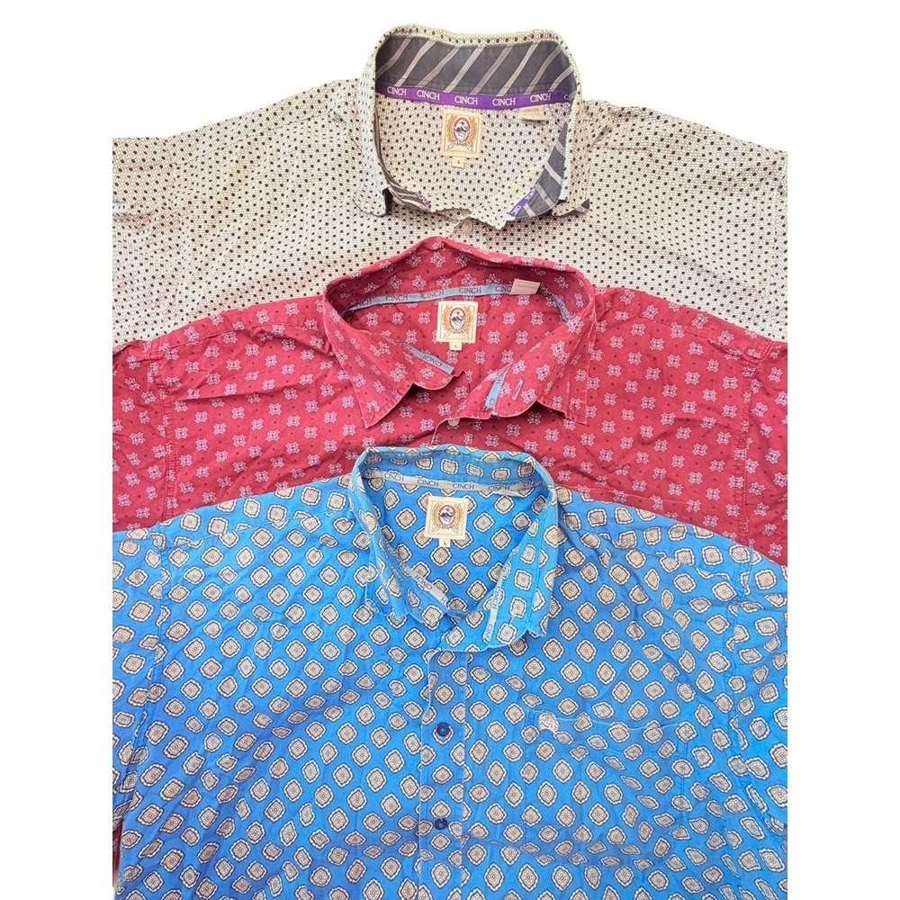 Cinch Shirts Mens Large Lot of 3 Western Cowboy Geometric Print Button Front